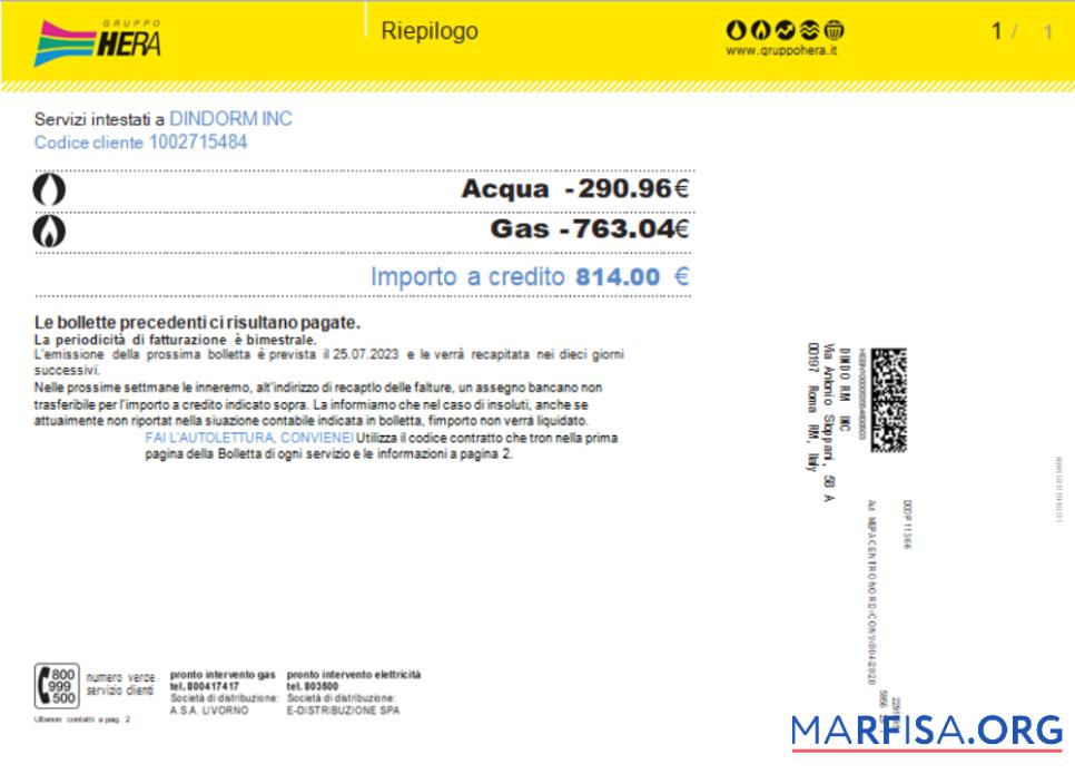 Printable Gruppo Hera utility business bill, SCR download for verification